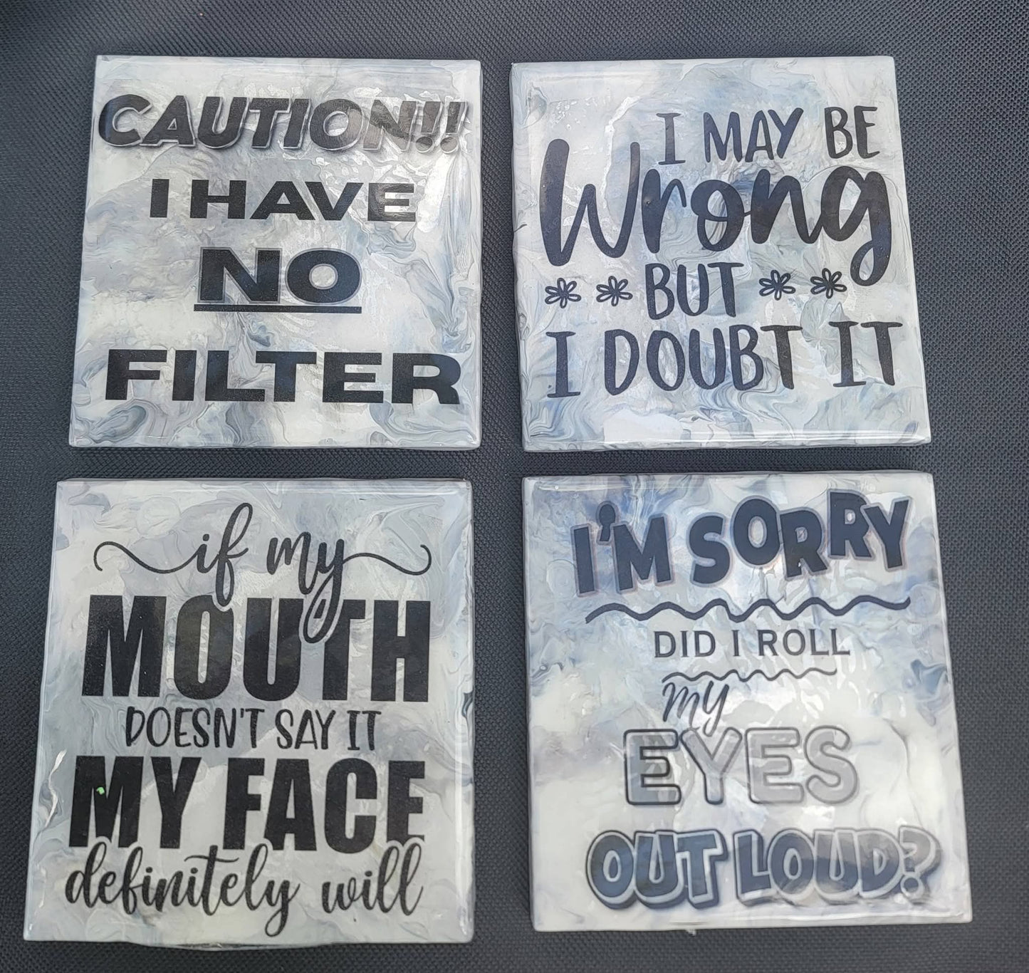 Funny Gray and White Marble Coasters - No Filter